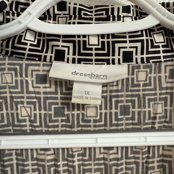 DressBarn Women Size 1x Black White Long Sleeve Blouse Button Up Vintage Shirt - Picture 3 of 6